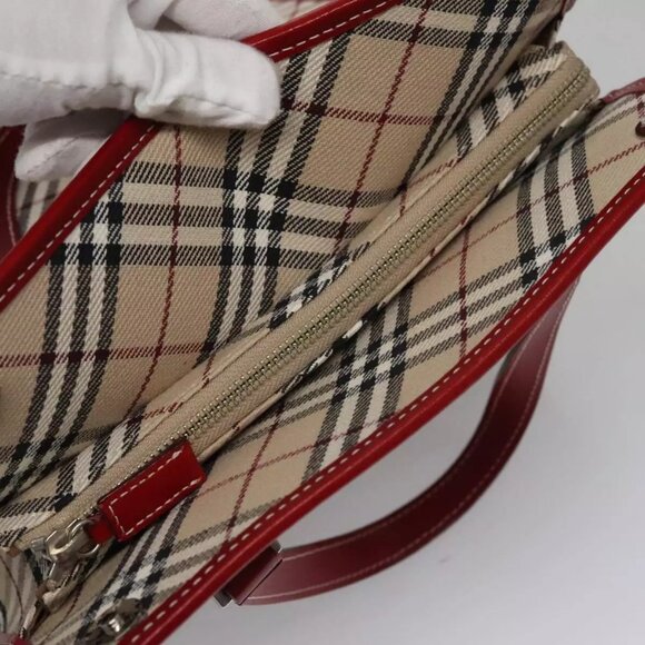 BURBERRY Blue Label Nova Check Tote Bag Canvas Red Beige Auth - Picture 7 of 16